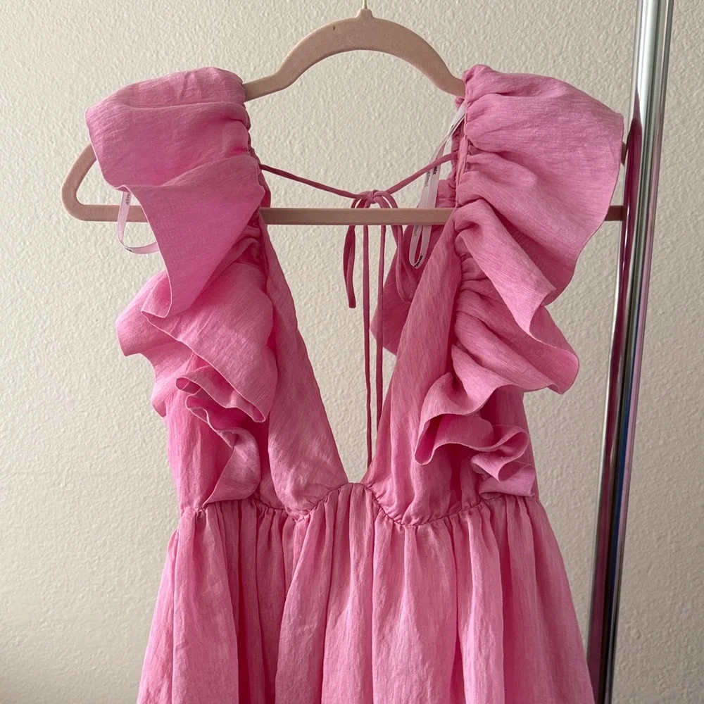 Anthropologie Aureta Dress Pink Flutter Ruffle Sleeve Mini Dress Size S - Picture 2 of 6